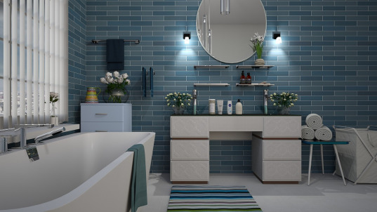 Bathroom remodel with custom tile shower, vanity, lighting, and waterproof flooring